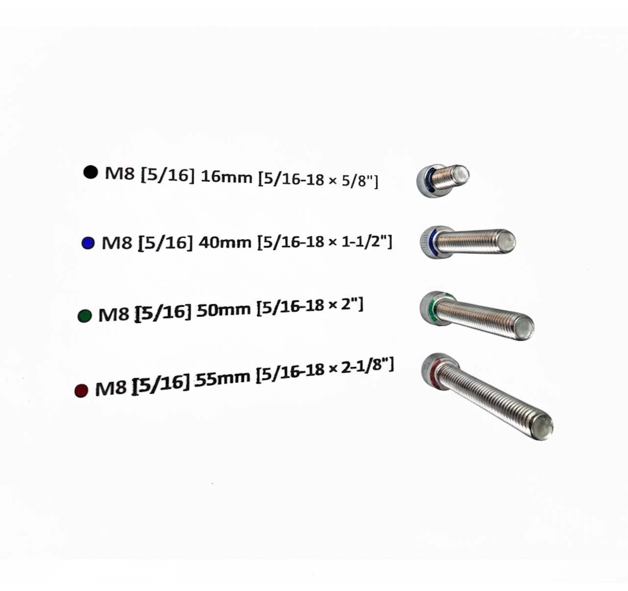 Simforge Apex bolt color code reference for M8 fasteners