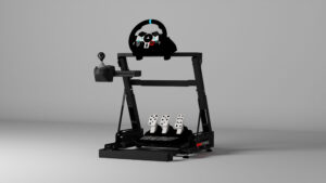 floor pedal mount with wide slot pattern for sim racing wheel stand