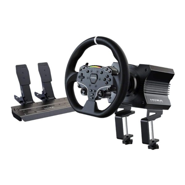 MOZA R3 Racing Bundle PC Only with 3.9Nm Direct Drive Wheel, Pedals, and Table Clamp