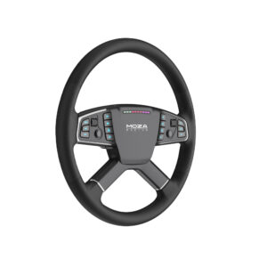 MOZA TSW Wheel ergonomic control center with 14 customizable RGB buttons and dual aluminum thumbwheels