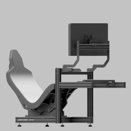 Simforge Apex Sim Racing Seat in F1 driving position – handcrafted in India, flex-free premium racing seat