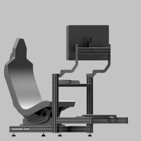 Simforge Apex Sim Racing Cockpit – Truck simulator position, ISO right view with upright ergonomics