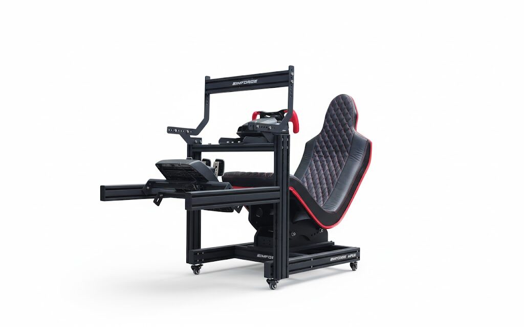 4080 profile sim racing cockpit with lockable castor wheels for easy mobility in an F1 simulator rig