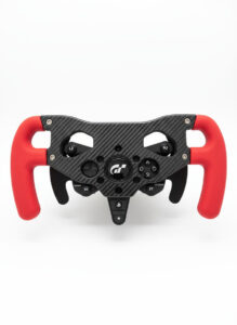 Detail shot of the mounting system for the Thrustmaster T300 F1 wheel addon, highlighting its compatibility and easy installation for sim racers
