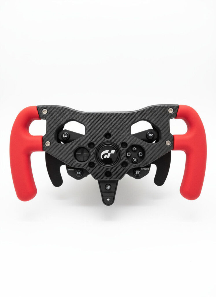 Detail shot of the mounting system for the Thrustmaster T300 F1 wheel addon, highlighting its compatibility and easy installation for sim racers