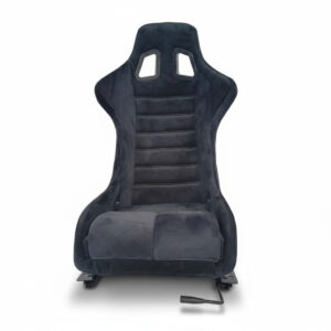 Ergonomic fiberglass racing seat for a custom sim racing cockpit, offering support and stability for competitive sim racing.