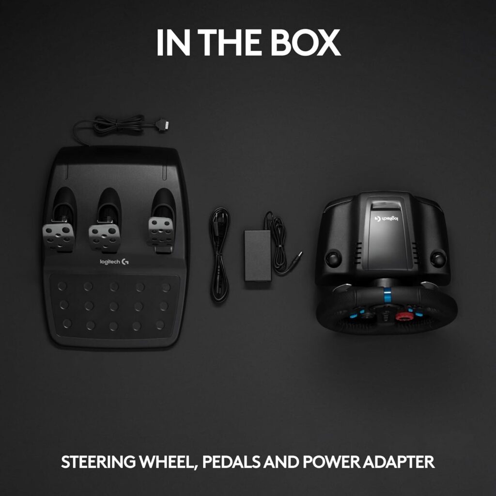 Logitech G29 wheel and three‑pedal set with hand‑stitched leather rim and stainless‑steel paddle shifters