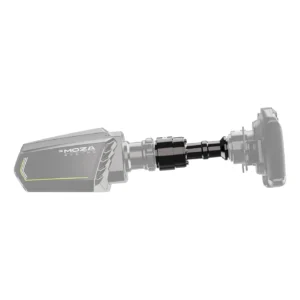 Sim racing wheel setup featuring Moza extension rod for gaming wheel.